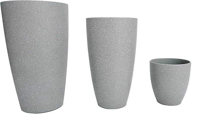 24,21,11 Inch Large Plastic Planters with Drainage Hole and Saucer - Set of 3 Tall Plant Pots Indoor Flower Pot Tall Round Planters Outdoor Large Tall Planter MinCHI257