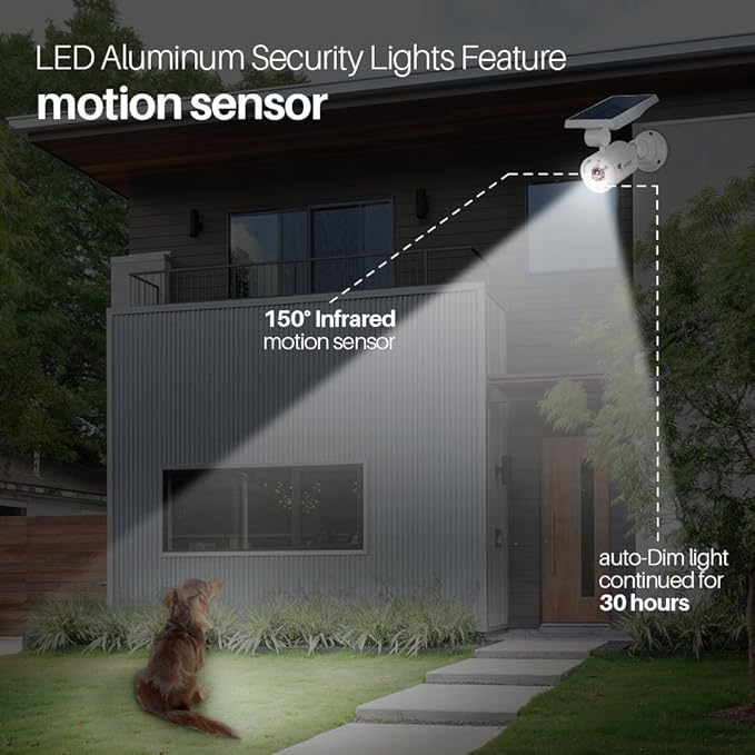 Solar Motion Lights Waterproof Metal Body, 1400-Lumen 9-Watt(130W Equiv.), Solar Powered Flood Security Spotlights for Outside Porch Post Yard Path Deck Fence Wall, 100-Week 100% Free Replacement DrawGreen