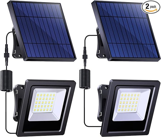 Solar Lights Outdoor, Solar Powered Flood Lights Weatherproof, Dusk to Dawn Led Solar Security Wall Lights with 16.4Ft Cable for Outside Garden, Garage, Landscape 2 Pack Lightonight