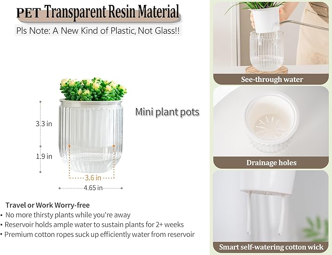 Melphoe Self Watering Pots for Indoor Plants Planter, 4.7 Inch 2 Pack Planters Self Watering Plant Pots for Flower, Houseplants, Succulent, African Violets and Cactus with Drainage Melphoe