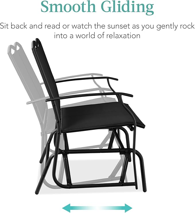 Best Choice Products 2-Person Outdoor Patio Swing Glider Steel Bench Loveseat Rocker for Deck, Porch w/Textilene Fabric, Steel Frame - Black BestChoiceProducts