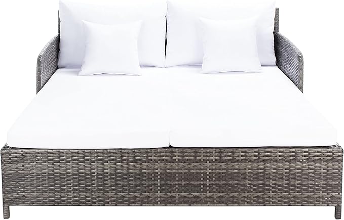 Safavieh Outdoor Collection Cadeo Grey Brown/White Cushion Daybed PAT7500C SAFAVIEH