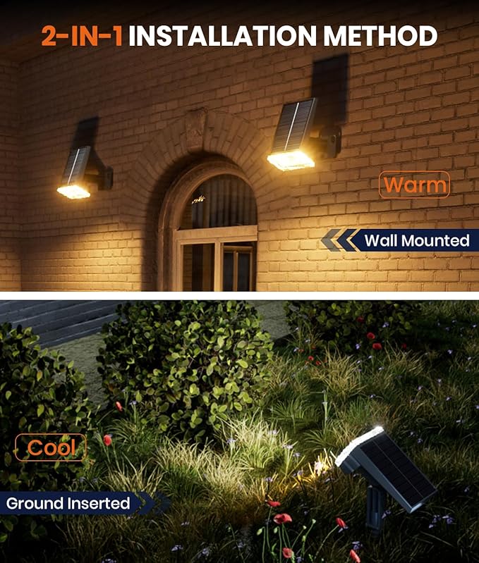 1 Pack Solar Spotlights Outdoor Waterproof IP67,Adjustable Wall&Ground Solar Lights Powered with 3 Colors, 3 Modes, Dusk to Dawn for Pathway/Garden/Yard/Patio/Driveway/Landscape Lighting Outside Décor Professionalproductionofsolarlightsoutdoor%EF%BC%9A%EF%BC%89