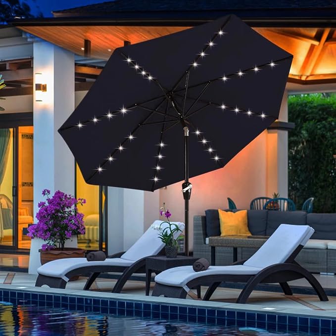 ABCCANOPY Durable Solar Led Patio Umbrellas with 32LED Lights 9FT (Navy Blue) ABCCANOPY