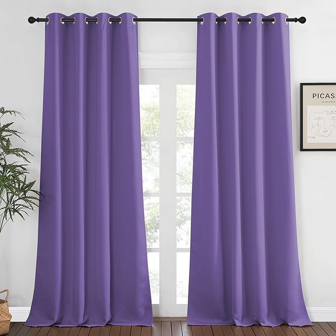 NICETOWN Blackout 108 inch Curtains for Sliding Glass Door, Grommet Thermal Insulated Room Darkening Window Treatment Sound Reducing Drapes for Room Divider, 1 Panel, W52 x L108, Lilac Purple NICETOWN