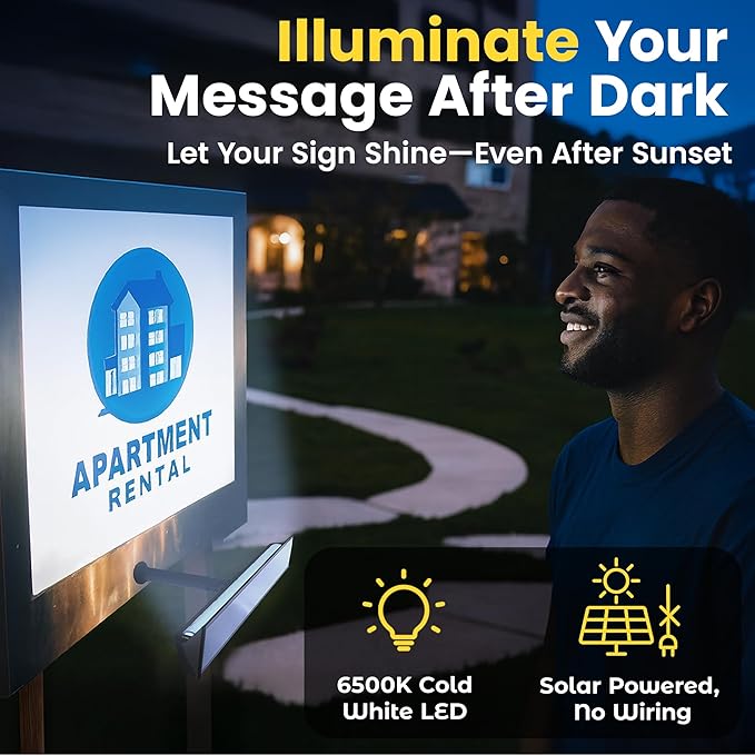 Brighticonic Solar Sign Lights Outdoor Black – LED Solar Sign Light for House Numbers & Real Estate Signs – 13" Cool White Floodlight, IP65 Waterproof, Dusk to Dawn Solar Mailbox Light Brighticonic