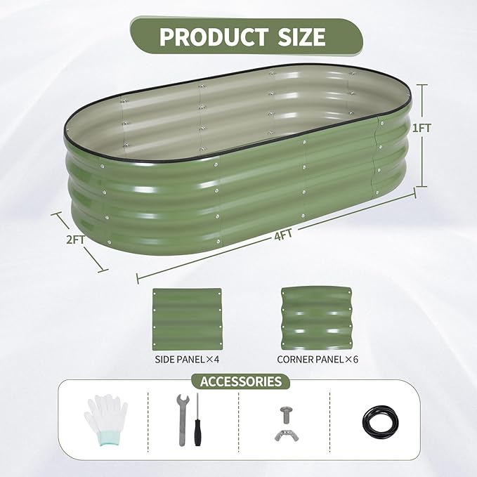 Galvanized Raised Garden Bed Outdoor- 2 Pcs Raised Beds for Gardening| Metal Planter Box, Steel Raised Garden Bed Kit with Gloves for Vegetables, Flower, Herbs (4x2x1FT, Green) Permade