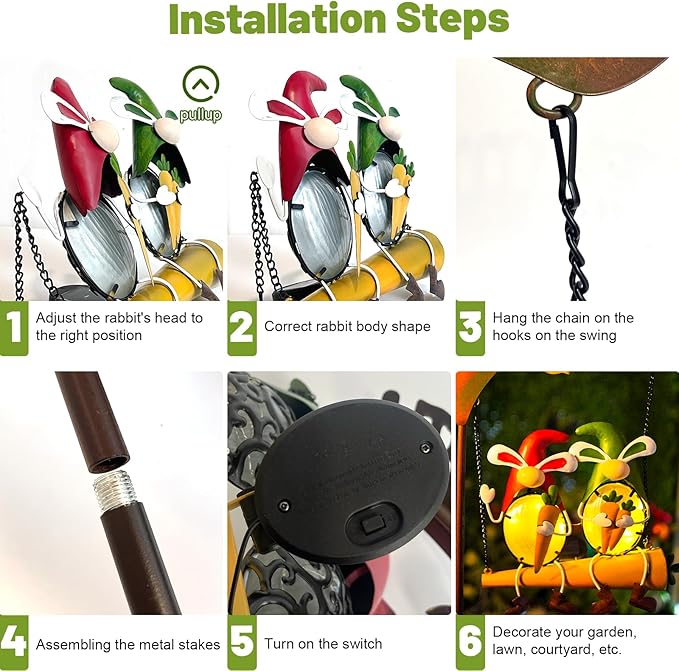 HONGLAND Outdoor Decor Solar Lights, Hanging Gnomes Swing Gardening Gifts for Women, Gnomes Outdoor Easter Decor with Welcome Sign for Porch Patio HONGLAND
