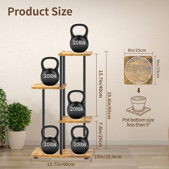 LASZOLA Black 3 Tiered Wood Plant Stand Indoor for Larger Heavy Duty Planter, Sturdy Multi Level Vertical Flowers Racks for Narrow Inside Floor, Decorate Shelving for Hold House Tree, Space Saving LASZOLA