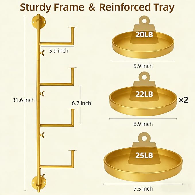Rotating Window Plant Shelves with Adjustable Knobs, 4 Tiers Metal Wall Shelf for Plants Indoor, Sturdy Hanging Plant Holder, Window Wall Decor & Gardening Gifts (Golden) Rootora