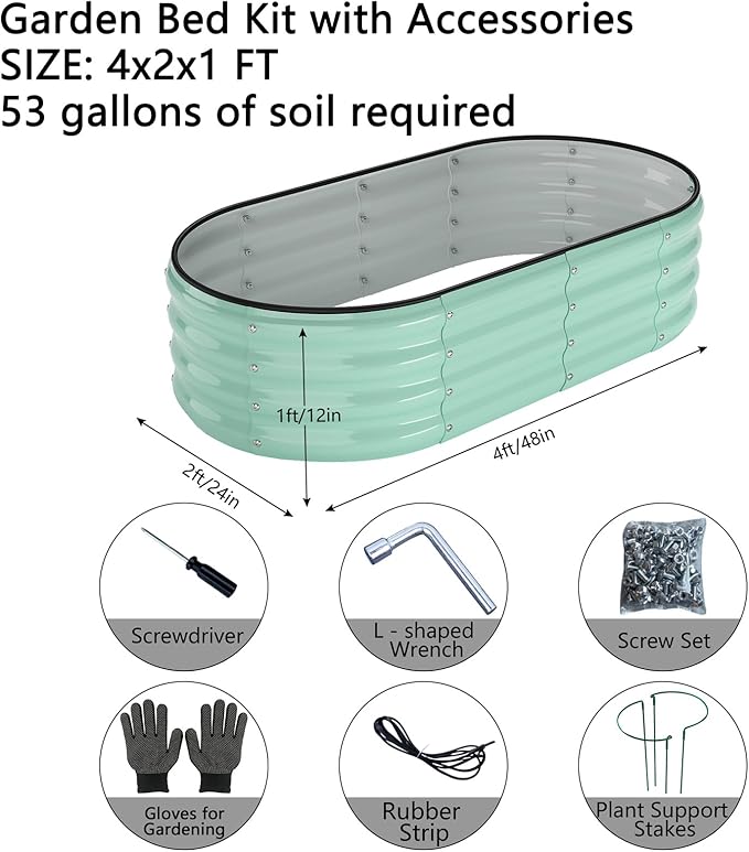 Galvanized Metal Planter Raised Garden Bed Kit for Gardening Outdoor，4x2x1ft Planter Grow Garden Box Raised Flower Bed，Long Vegetable Clearance Herb Raised Garden Beds for Gardening Green ZFHgarden