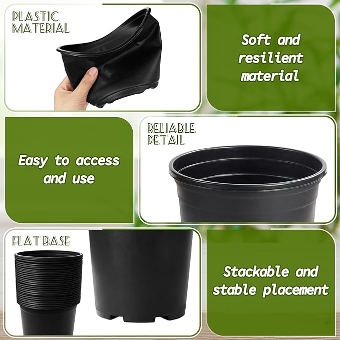 OJYUDD 120 Pcs 0.5 Gallon Black Plastic Plant Nursery Pots,Plant Seedling Pots with Drainage Holes,Black Flower Planting Container for Seedlings Transplanting,Planting,Succulent OJYUDD