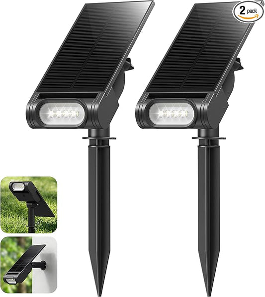 EZVALO Solar Spot Lights Outdoor IP67 Waterproof, Adjustable Solar Landscape Lights, 3 Lighting Modes Solar Spotlights for Outside Yard Garden Plant Trees Pathway Flag (Cool White-2Pack) EZVALO