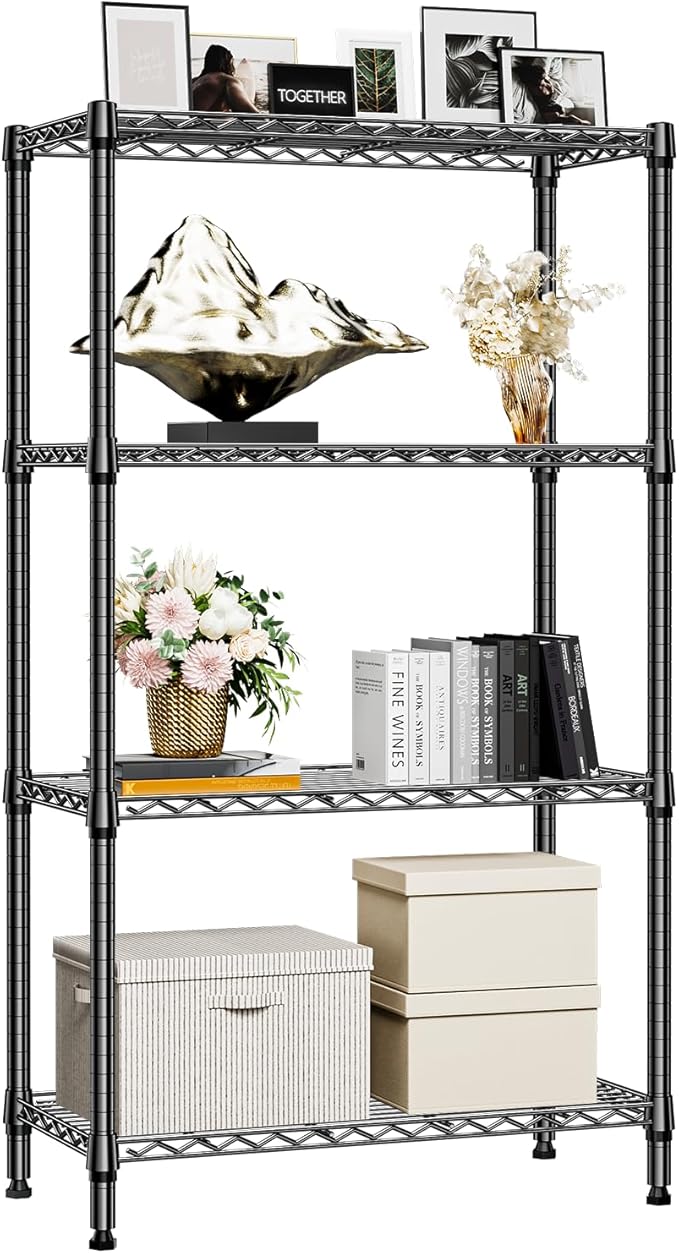 1000 lbs 4 Tier Shelf Metal Storage Shelves Shelving Wire Rack Heavy Duty Closet Organizers for Garage Kitchen Bathroom Laundry Black 13.8" D x 35.4" W x 59.5" H MEIGAOPLASTICANDMETALHKCOLIMITED