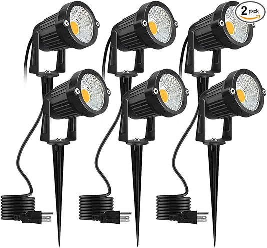 Romwish 120V Landscape Spotlights, Outdoor Landscape Lighting for Yard, 3000K Warm White Landscaping Lights with Stake, 5W IP65 Waterproof Flag Spotlight for House Garden Lawn Decorative (6 Pack) ROMWISH