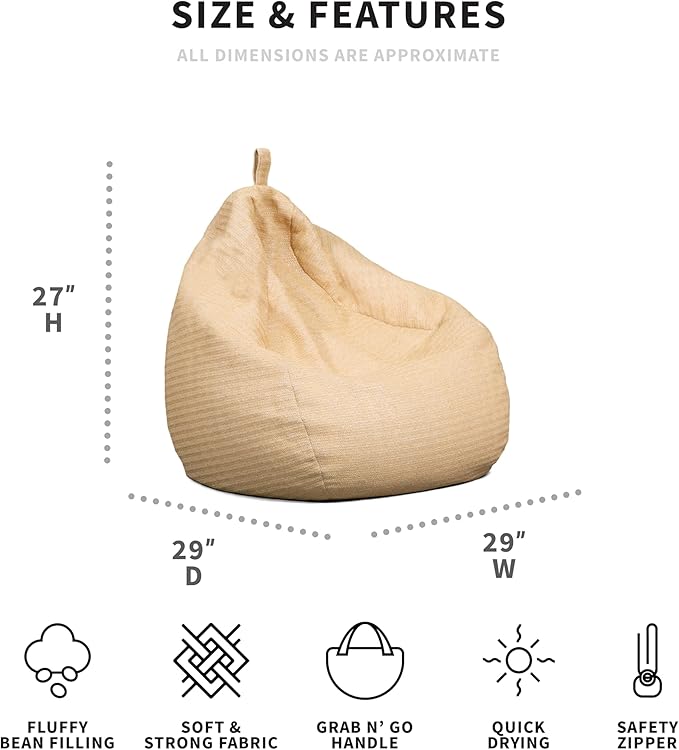 Big Joe Tuffet Weatherproof Bean Bag Chair, Natural Basket Weave, Breathable Weather Resistant Fabric, 2.5 feet Teardrop BigJoe