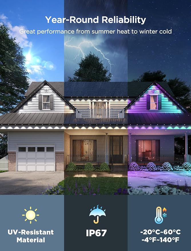 Govee Permanent Outdoor Lights 2, 100ft RGBIC Outdoor Lights with 16 Million Colors and 100 Scene Modes, IP67 Waterproof, Holiday & Party Decorations, Works with Alexa, Google Assistant, White Govee