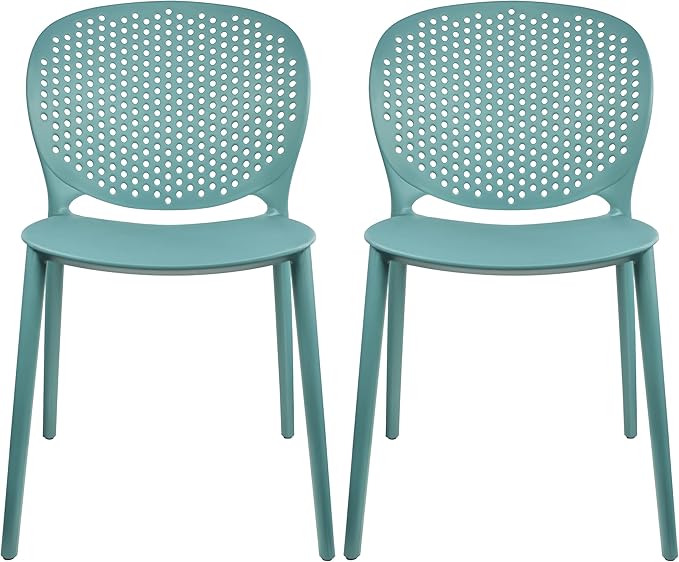 2xhome Set of 2 Patio Dining Chairs | Modern Stackable Outdoor Pool Side Chair | Weather Resistant Plastic for Yard, Porch, Balcony, Kitchen, Teal 2xhome