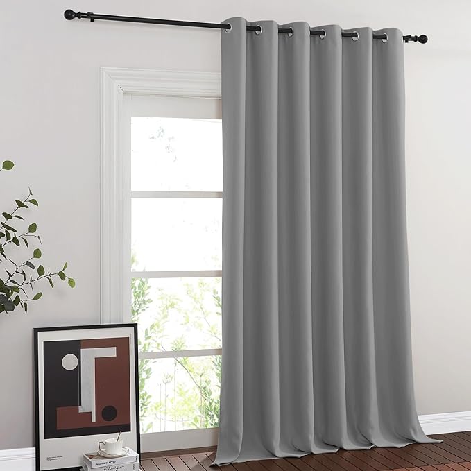 NICETOWN Blackout Sliding Glass Door Curtains, Room Darkening Thermal Insulated Curtains for Living Room Bedroom, Extra Wide Window Drapes, 1 Panel, W80 x L118, Silver Grey NICETOWN