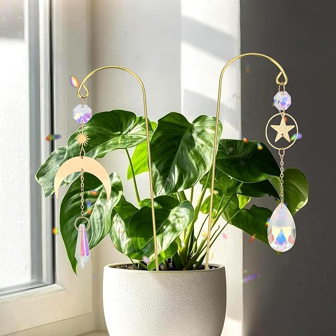 Crystal Suncatcher, 6 Pack Garden Suncatchers Small Trellis for Potted Plants Indoor Plant Trellis Sun Catchers Decoration for Garden Home Window HYBEADS
