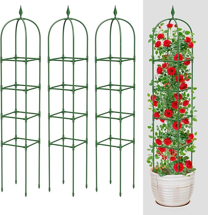 Garden Trellis for Climbing Plants Outdoor & Indoor - 6Ft Tall Rustproof Plant Support Cage for Vines, Flowers, Vegetables, Roses | Heavy-Duty, Adjustable & Decorative (3) MYMULIKEHOME