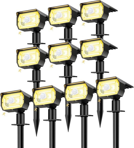 nipify 10 Pack Solar Spot Lights Outdoor Motion Sensor with 3 Modes,Solar Spotlights Outdoor Waterproof 2-in-1 Auto On/Off Landscape Lighting for Outside Yard Wall Garden Pathway, Warm White Nipify