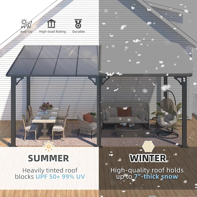AECOJOY 16' x 8' Gazebo Outdoor Pergola for Patio, 8x16 Hard Top Lean to Gazebo Shelter Pergolas and Gazebos Clearance with Patio Roof, Large Wall-Mounted Heavy Duty Awnings for Decks, Backyard AECOJOY
