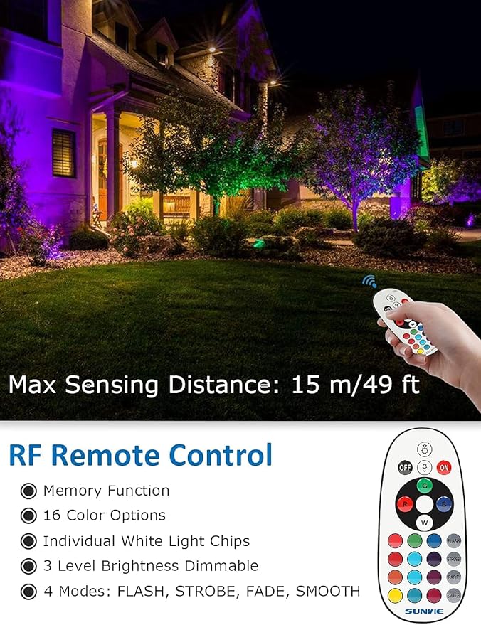 SUNVIE 12W RGB Low Voltage Color Changing Landscape Lights Remote Control Waterproof LED Landscape Lighting for Yard Garden Pathway Holiday Christmas Decorations Outdoor Indoor, 2 Pack with Connector SUNVIE