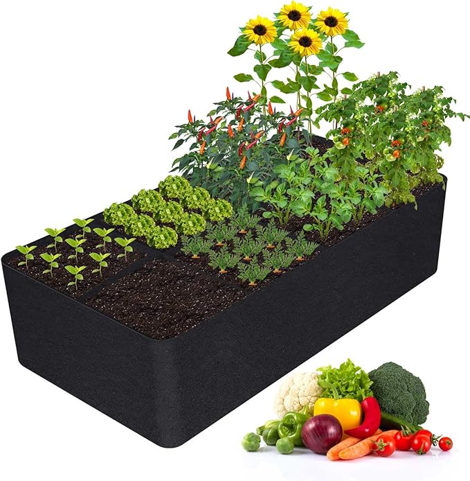 KLEWEE Fabric Raised Garden Bed, 128 Gallon 6 x 3FT Garden Growing Bags for Planting Vegetables, Flowers and Herbs, Breathable Plant Bed Large Grow Planter Bags 8 Grids KLEWEE
