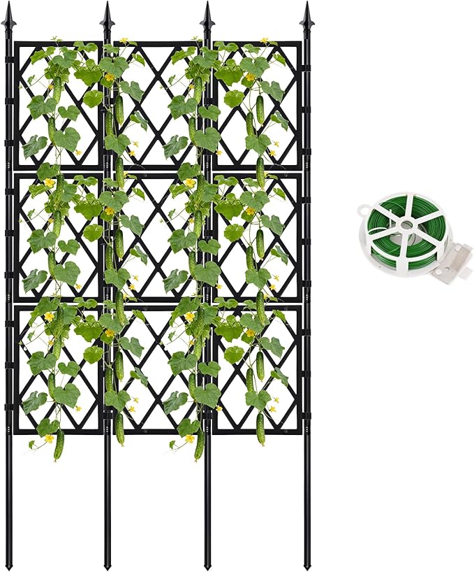 5.25FT Garden Trellis for Climbing Plants Outdoor, Black Iron Pipe Support Fence,Metal Wall Lattice Climbing Frame for Potted Plants Indoor for Ivy Vines Vegetable Flower, Patio, Lawn, Yard, Backyard ParseBio