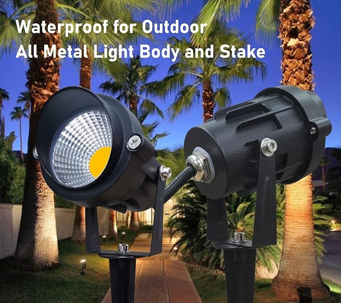 TOVEENEN LED Outdoor Landscape Spotlight 120V 12W Waterproof Spot Lights for Yard House Garden Christmas Lighting, 3000K Warm White, 2 Pack TOVEENEN