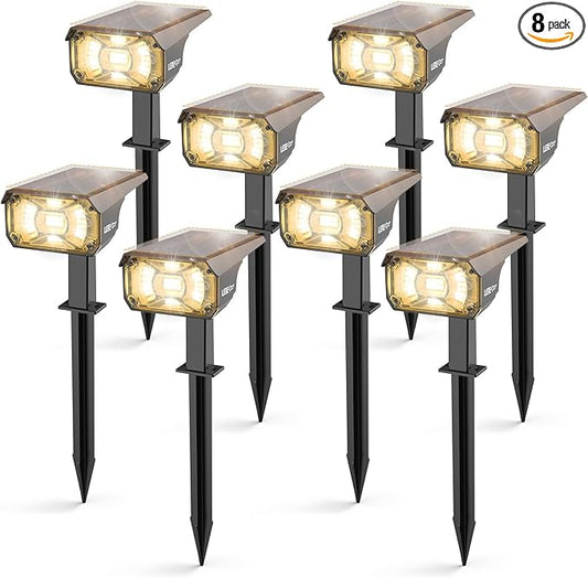 3 Brightness Modes Solar Outdoor Lights, 360 Degree Adjustable Lighting Angle with 40 LED's, Spotlights Outdoor Waterproof Auto On or Off Solar Garden Lights 8 Pack LEREKAM