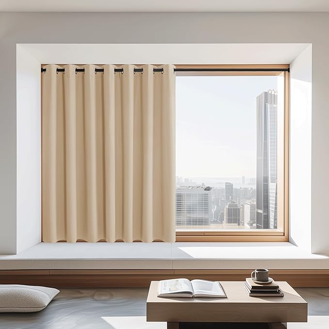 NICETOWN 72 inch Sliding Door Curtain for Bedroom, Grommet Thermal Insulated Window Treatment Room Darkening Sound Reducing for Home Office, Biscotti Beige, 1 Panel, W100 x L72 NICETOWN