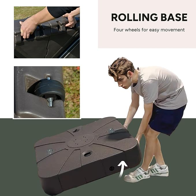 Outsunny Square Cantilever Patio Umbrella Base with 4 Wheels for Easy Moving, Heavy Duty Umbrella Stand Weight, 330 lb Capacity Sand or 249 lb Capacity Water, Coffee Outsunny