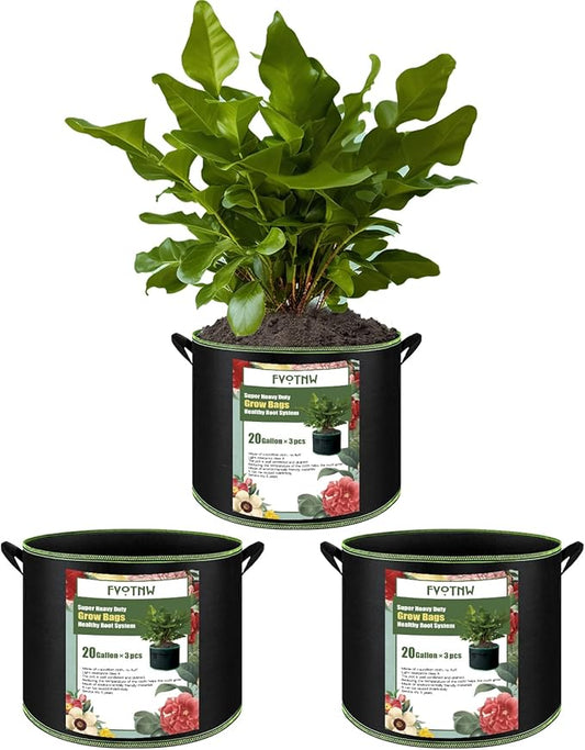3-Pack 20 Gallon Grow Bags, Thickened Nonwoven Fabric Pots with Handles,Sturdy Garden Planters Aeration Gardening Container to for Plants, Vegetables, and Flowers FVOTNW