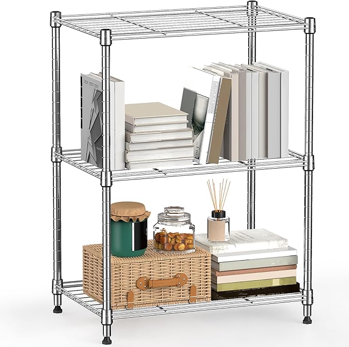 450 lbs Wire Storage Shelving 3-Tier Utility Shelving Unit Steel Organizer Wire Rack for Home,Kitchen,Office,Chrome(11.8" D x 17.7" W x 26.4" H) MEIGAOPLASTICANDMETALHKCOLIMITED
