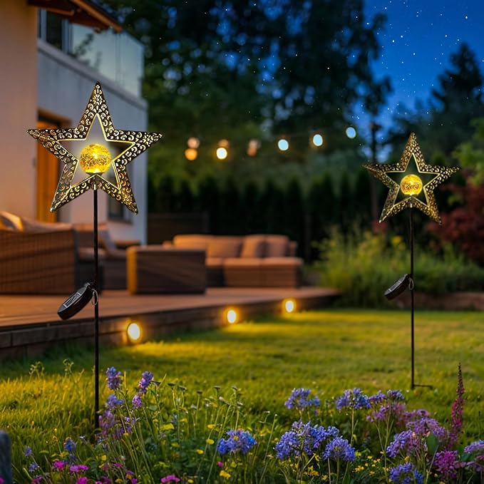TAKE ME Star Solar Lights Garden Outdoor Decor Waterproof Metal Solar Stakes Lights for Patio Yard Walkway Lawn Patio Mothers Day Garden Gifts Mom Wife Grandma TAKEME
