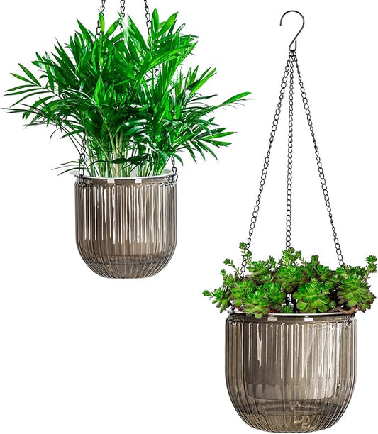 Josteve 5.2/8.2 Inch 2 Pcs Self Watering Hanging Planter Indoor Plant Pots Drainage Holes, Outdoor Small Hanging Planters Flower Pot Basket, Visible Water Level, Plant Hanger Home Decor, Gardening Josteve