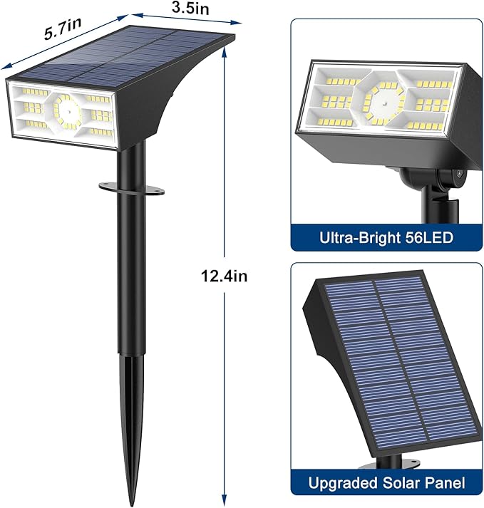 Solar Spot Lights Outdoor, 2 Pack Outdoor Solar Lights for Yard Waterproof, 4 Lighting Modes Solar Landscape Spotlights, Auto On/Off Solar Powered Flood Lights Garden Pathway (Cool White) Katipeal