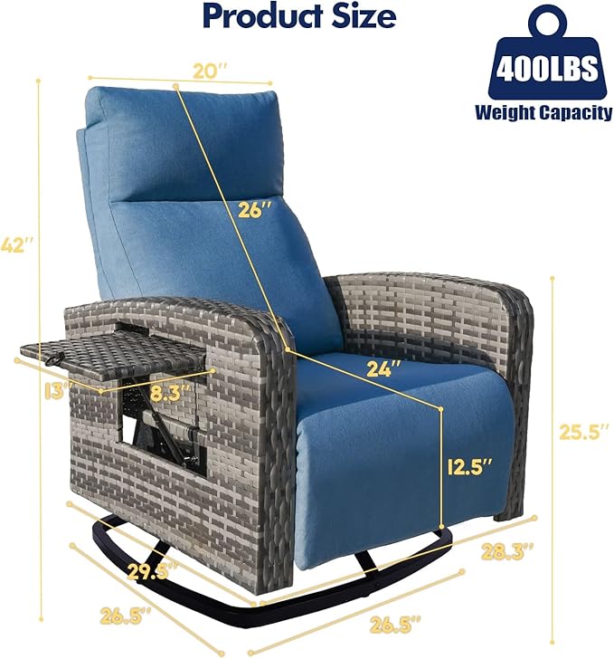 Outdoor Recliner Chair Set of 2, Wicker Patio Recliners with Adjustable Backrest and Extended Foot Rest, Reclining Patio Chairs with Flip Table & Removable Cushion Cover for Porch zzw