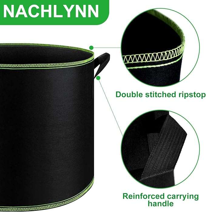 NACHLYNN 5-Pack 5 Gallon Grow Bags Heavy Duty Aeration Fabric Pots with Handles Thickened Nonwoven Fabric Pots Plant or Fruits Flowers Plant for Gardening Createyourownlifestory