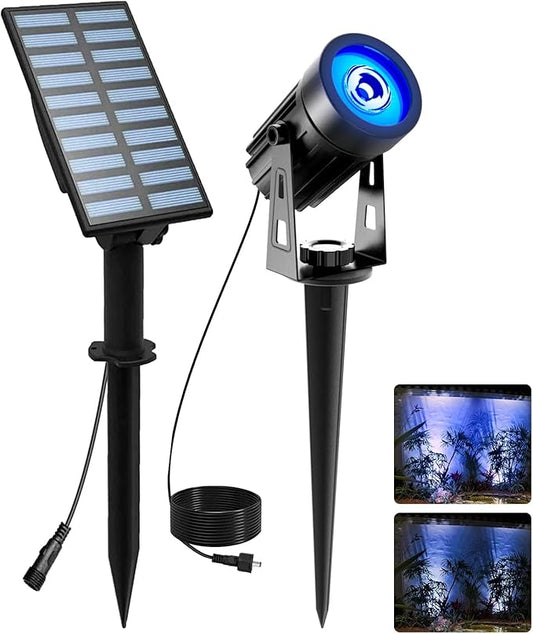 T-SUNUS Solar Spot Lights Blue Metal Outdoor Christmas Spotlights with 9.8ft Cable, IP65 Waterproof Separated Panel for Yard Driveway Pathway Pool Tree Patio Landscaping Wall Flag Trees Halloween T-SUNUSLighting