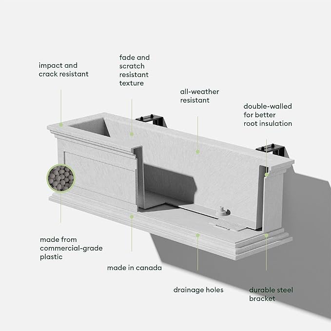 Veradek Brixton Series Plastic Railing Planter - Rectangular Planter for Outdoor Deck/Balcony | Crack-Resistant with Adjustable Rail Attachment | Classic Estate Design for Herbs, Succulents, Flowers VeradekOutdoor