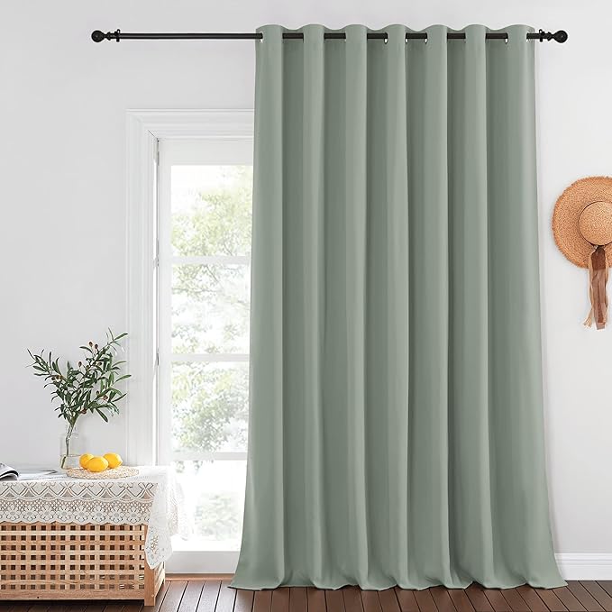 NICETOWN Sage Green Sliding Door Curtains 108 inches Long - Grommet Blackout Room Darkening French Door Sound Reducing Thermal Curtain for Living Room/Bedroom (W100 x L108, 1 Panel) NICETOWN
