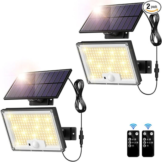 Solar Lights Outdoor Waterproof IP65, 172LED 9000K 3Modes Split Solar Motion Sensor Light Outdoor with Remote, Dusk to Dawn Solar Flood Lights outdoor for Yard,Patio,Garden,2 Pack (Warm White) Gusicil