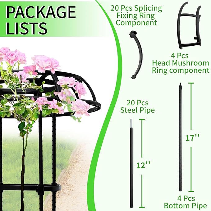 2-Pack 77-Inch Garden Trellis for Climbing Plants,Heavy-Duty Metal Obelisk with Mushroom Top,Stable Support for Potted Clematis,Tomato,Cucumber,Rose,Pea & Vine TCBWFY