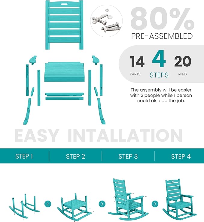 SERWALL Outdoor Rocking Chair Set of 2, Oversized Rocking Chair with Footboard for Adults, HDPE All Weather Resistant Rocking Chairs for Patio, 350lbs Weight Capacity,Aruba SERWALL