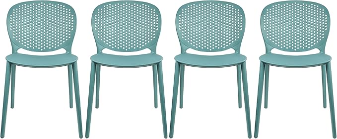 2xhome Set of 4 Patio Dining Chairs | Modern Stackable Outdoor Pool Side Chair | Weather Resistant Plastic for Yard, Porch, Balcony, Kitchen, Teal 2xhome
