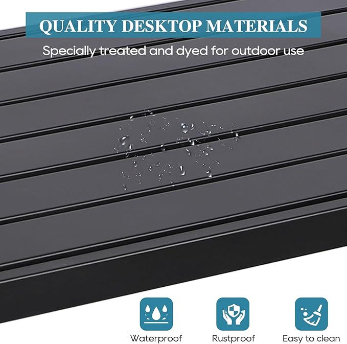 Outdoor Bar Table, Patio Console Pub Height Table with Powder Coated Steel Frame, Weather Resistant Waterproof Top for Hot Tub, Balcony, Garden, Yard, Poolside Sumshadow