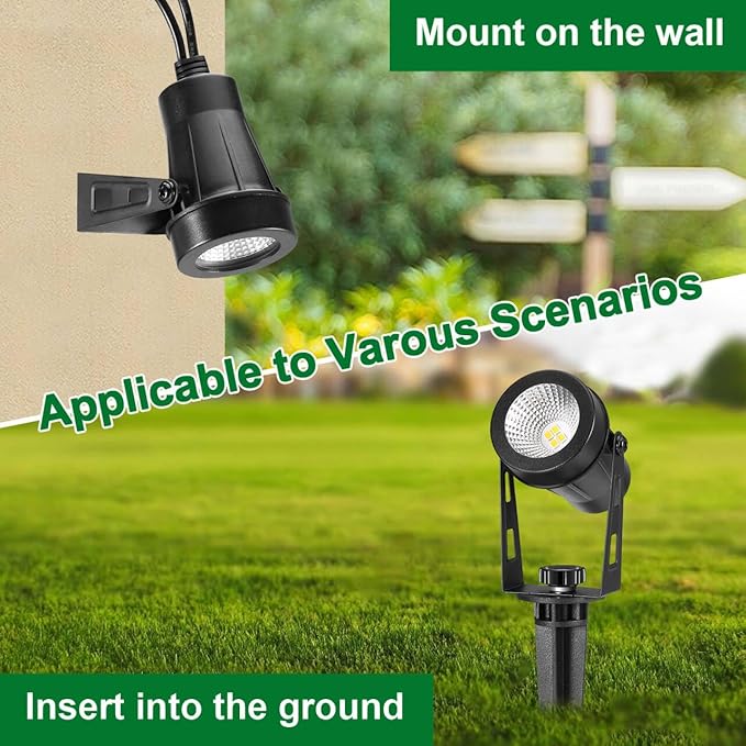 Outdoor Landscape Lighting, 4 Pack LED Outdoor Spot Lights with Transformers, 12V Warm White Low Voltage Landscape Lights IP65 Waterproof Plug in Spotlight for Yard House Pathway Tree Pools IRISECO